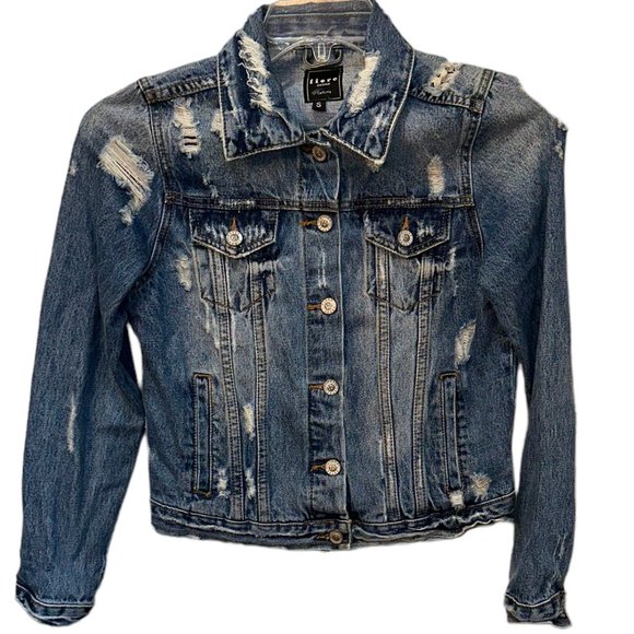 Women's Fiore‎ Distressed Denim Jean Jacket Size Small - Picture 1 of 6